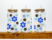 Load image into Gallery viewer, Evil Eye Beer Can Glass | Boho Coffee Glass | Aesthetic Coffee Glass | 16 OZ