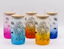 Load image into Gallery viewer, Leon & Flowers Beer Can Glass | Boho Leon Coffee Glass | Aesthetic Coffee Glass | 16 oz