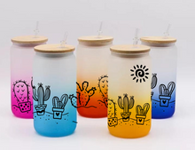 Load image into Gallery viewer, Cactus Flowers Beer Can Glass | Boho Leon Coffee Glass | Aesthetic Coffee Glass | 16 oz