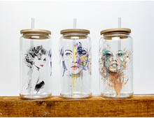 Load image into Gallery viewer, Cute & Trendy woman Beer Can Glass | Boho Coffee Glass | Aesthetic Art Lover