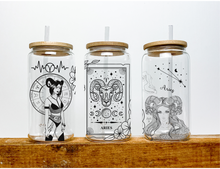 Load image into Gallery viewer, Aries Sign Zodiac Sign Glass Tumbler, 16oz Iced Coffee Cup, Birthday Gift for Her