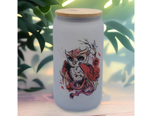 Load image into Gallery viewer, Owl Beer Can Glass | Boho Colorful Owl Coffee Glass | Aesthetic Coffee Glass | 16 oz