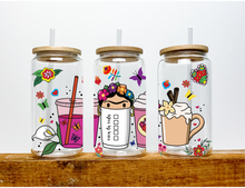 Load image into Gallery viewer, Frida Kahlo Cafecitos Glass Cup, 16oz Glass Can, 16oz Libbey Can