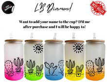 Load image into Gallery viewer, Cactus Flowers Beer Can Glass | Boho Leon Coffee Glass | Aesthetic Coffee Glass | 16 oz