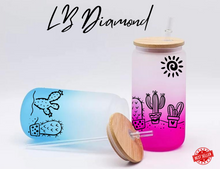 Load image into Gallery viewer, Cactus Flowers Beer Can Glass | Boho Leon Coffee Glass | Aesthetic Coffee Glass | 16 oz