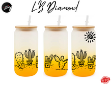 Load image into Gallery viewer, Cactus Flowers Beer Can Glass | Boho Leon Coffee Glass | Aesthetic Coffee Glass | 16 oz