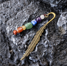 Load image into Gallery viewer, 7 Seven Chakra Bookmark, Leaf Bookmark, Metal Bookmark, Yoga Bookmark