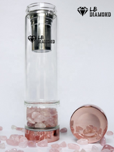 Load image into Gallery viewer, Crystal Glass Gem Water Bottle with Tea Infuser Wellness Glass Stainless Steel