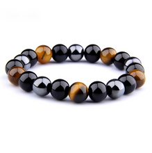 Load image into Gallery viewer, Triple Protection Bracelet For Luck And Prosperity. Hematite - Black Obsidian - Tiger Eye