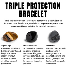 Load image into Gallery viewer, Triple Protection Bracelet For Luck And Prosperity. Hematite - Black Obsidian - Tiger Eye