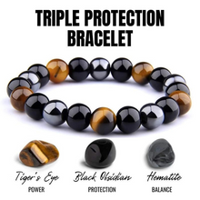 Load image into Gallery viewer, Triple Protection Bracelet For Luck And Prosperity. Hematite - Black Obsidian - Tiger Eye