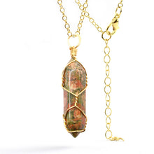 Load image into Gallery viewer, Natural Gold Wire Wrapped Ukanite Handmade Point Necklace Hexagon Chain Pendant Necklace
