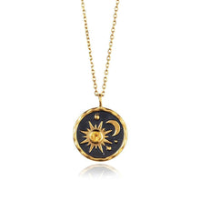 Load image into Gallery viewer, Sun and Moon necklace, 18mm gold plated pewter charm, Necklace