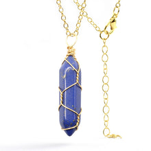Load image into Gallery viewer, Elegant Gold Wire Wrapped Lapis Lazuli Point Necklace - Stunning 18-Inch