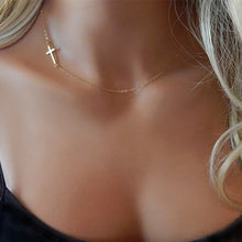 Load image into Gallery viewer, Dainty Necklace - Cross Necklace Handmade Gold Tone necklace