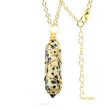 Load image into Gallery viewer, Dalmation Jasper Wire Wrapped Necklace - Gold Tone - Daily Necklace