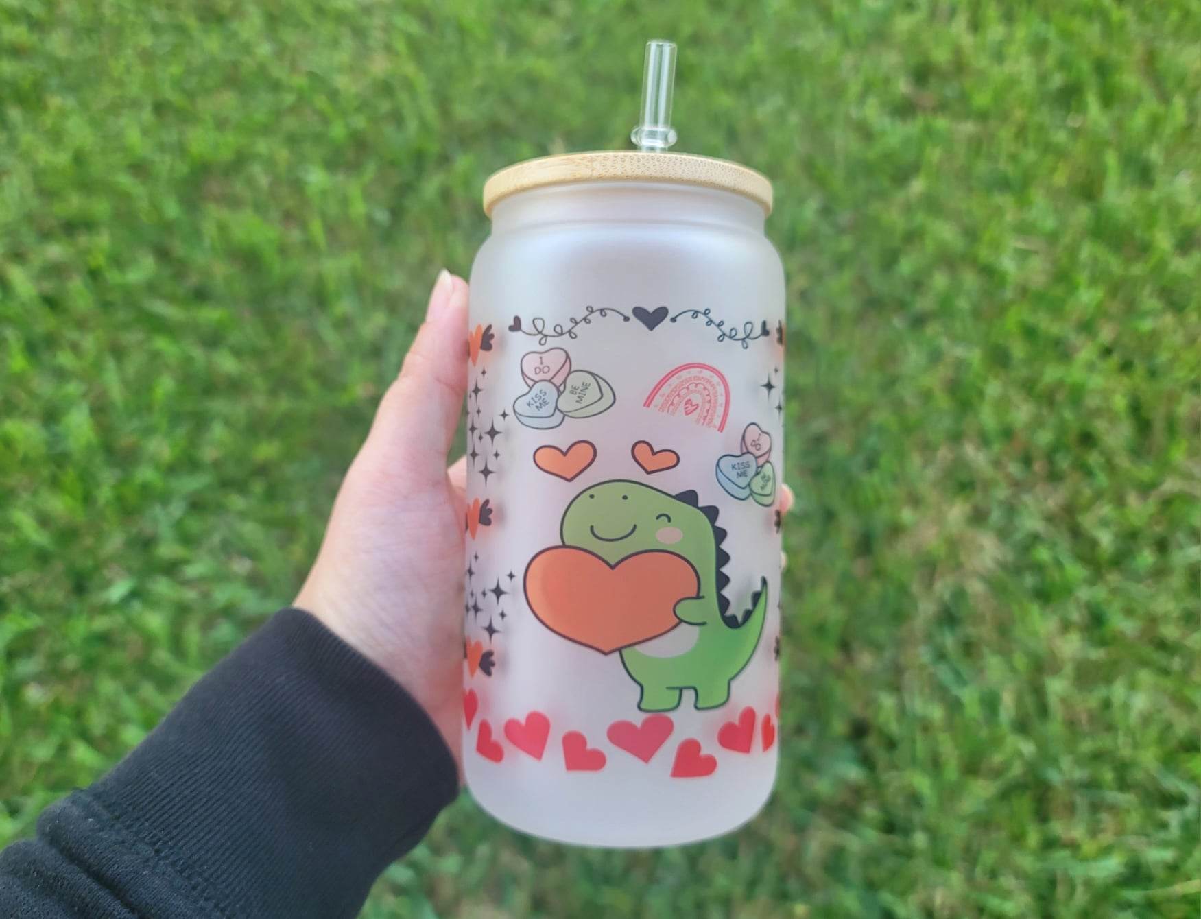 Valentines Iced Coffee Glass Cup With Lid & Straw, Valentines Day Gifts,  Heart Beer Can Glass, Valentine's Day Gift for Girlfriends 