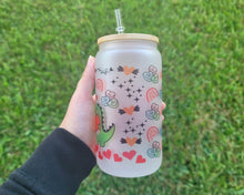 Load image into Gallery viewer, Valentine's Day Beer Can Glass | Dinosaur Beer Can, Kawaii Heart Cup With Lid