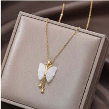 Load image into Gallery viewer, Trendy Butterfly necklace Gold tone - Milky Quartz Butterfly Necklace