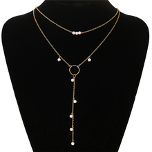 Load image into Gallery viewer, Dainty Pearl Drop Necklace, Minimalist Gold Filled Lariat, Bridesmaid Gift