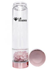 Load image into Gallery viewer, Crystal Glass Gem Water Bottle with Tea Infuser Wellness Glass Stainless Steel
