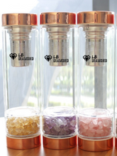 Load image into Gallery viewer, Crystal Glass Gem Water Bottle with Tea Infuser Wellness Glass Stainless Steel