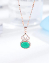 Load image into Gallery viewer, Elegant 18-Inch Rose Gold Necklace with Green Jade Drop Pendant - Perfect Gift for Her