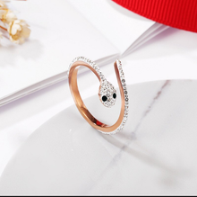 Load image into Gallery viewer, Rose Gold Snake Ring, Snake Serpent Band, Adjustable Snakes