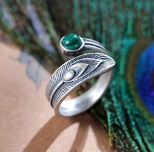 Load image into Gallery viewer, Malachite Stainless steel Resizable ring Perfect Gift For her Peacock Feather Ring
