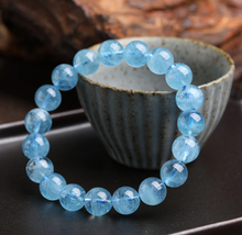 Load image into Gallery viewer, Blue Aquamarine Bracelet Powerful Bracelet 8mm handmade stretch bracelet