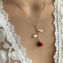 Load image into Gallery viewer, Rose Necklace, Flower Charm, Pendant Dainty Gold Plated