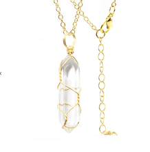 Load image into Gallery viewer, Radiant Elegance: Gold Wire-Wrapped Clear Quartz Point Necklace