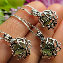 Load image into Gallery viewer, Gourgeus Moldavite Lotus Necklace Silver Tone Daily necklace Daily Cage necklace