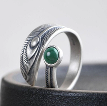 Load image into Gallery viewer, Malachite Stainless steel Resizable ring Perfect Gift For her Peacock Feather Ring