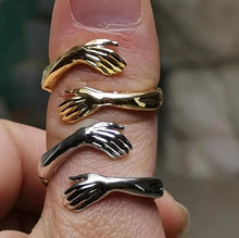 Load image into Gallery viewer, Hug Ring Couple Love Gift, Hand Friendship Ring, Hugging adjustable Ring