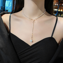 Load image into Gallery viewer, Dainty Pearl Drop Necklace, Minimalist Gold Filled Lariat, Bridesmaid Gift