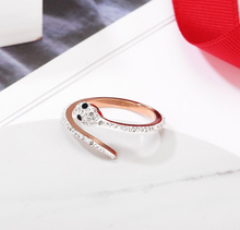 Load image into Gallery viewer, Rose Gold Snake Ring, Snake Serpent Band, Adjustable Snakes