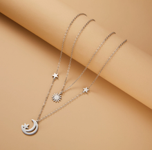 Load image into Gallery viewer, Sun and Moon necklace Best Friend Necklace , Silver tone