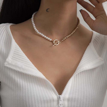 Load image into Gallery viewer, Pearl Choker Necklace - Trendy Pearl necklace Gold tone
