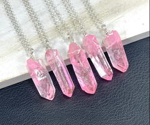 Load image into Gallery viewer, Crystal Necklace Silver Wire Wrapped Pink Quartz Healing Crystal