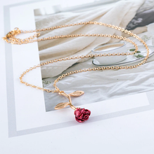 Load image into Gallery viewer, Rose Necklace, Flower Charm, Pendant Dainty Gold Plated