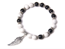 Load image into Gallery viewer, Silver Color Onix Angel Wing Bracelet - INNER STRENGTH + FOCUS + PROTECTION