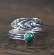 Load image into Gallery viewer, Malachite Stainless steel Resizable ring Perfect Gift For her Peacock Feather Ring