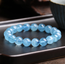 Load image into Gallery viewer, Blue Aquamarine Bracelet Powerful Bracelet 8mm handmade stretch bracelet