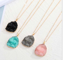 Load image into Gallery viewer, Metal chain healing energy necklace for women Dyed Natural crystal druzy crystal Minerals gem stone pendant charm necklace