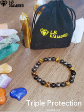 Load image into Gallery viewer, Triple Protection Bracelet For Luck And Prosperity. Hematite - Black Obsidian - Tiger Eye
