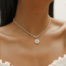 Load image into Gallery viewer, Pearl Daisy Choker Necklace - Trendy Pearl necklace Gold tone