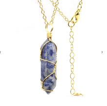 Load image into Gallery viewer, Elegant Gold Wire Wrapped Blue Sodalite Point Necklace - 18 Inches