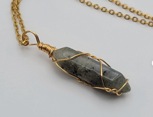 Load image into Gallery viewer, Gold tone Labradorite Wire wrapped Crystal Necklace