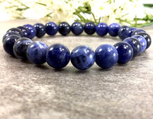 Load image into Gallery viewer, Blue Soladite harmony, and intuition that helps open the throat chakra 8mm